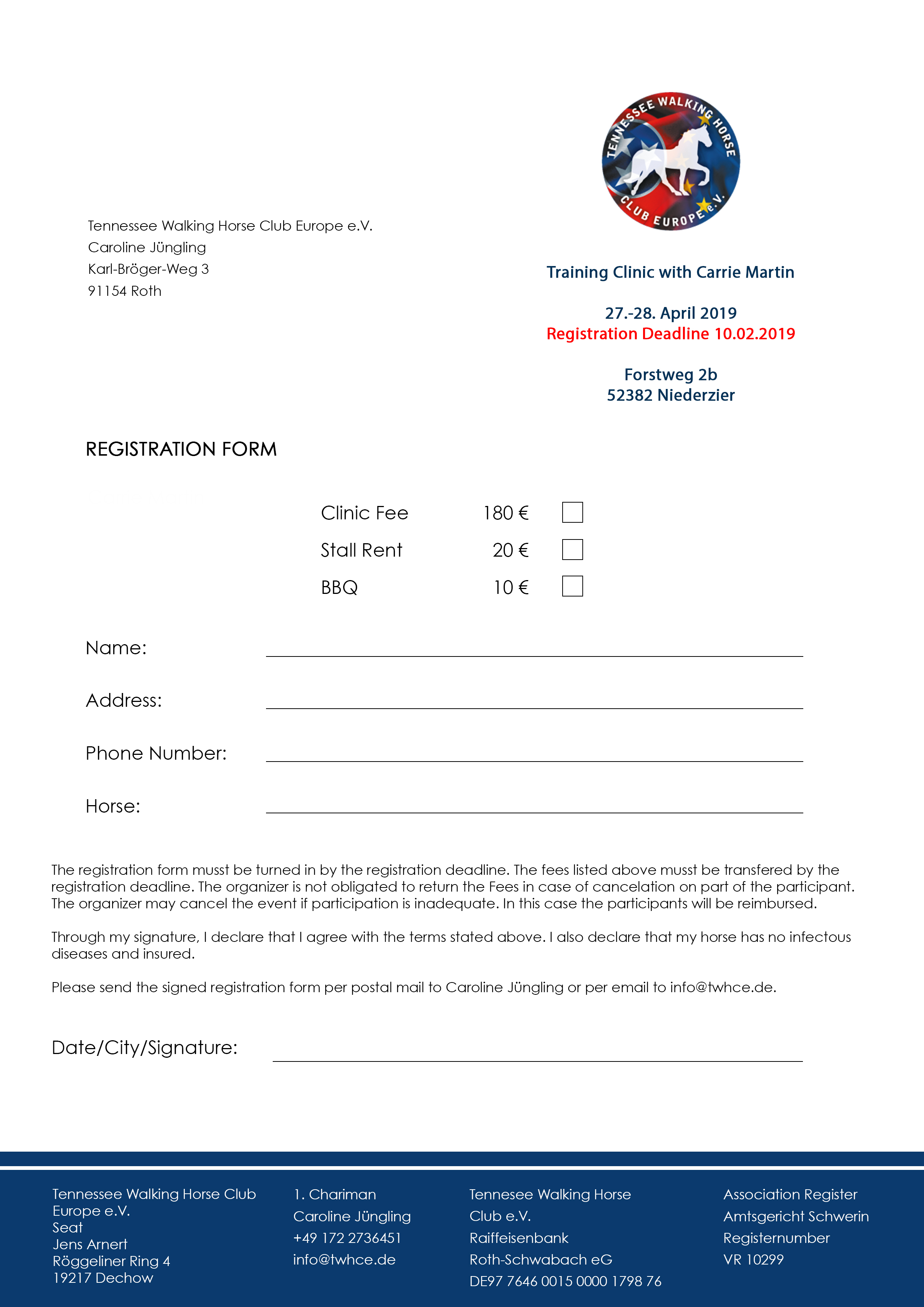 Anmeldeformular Carrie Martin English – Tennessee Walking Horse Club Europe
